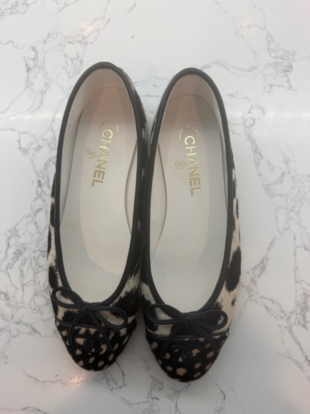 CHANEL Black White Brown Calf Hair Leopard Ballet Flat - Picture 2 of 8